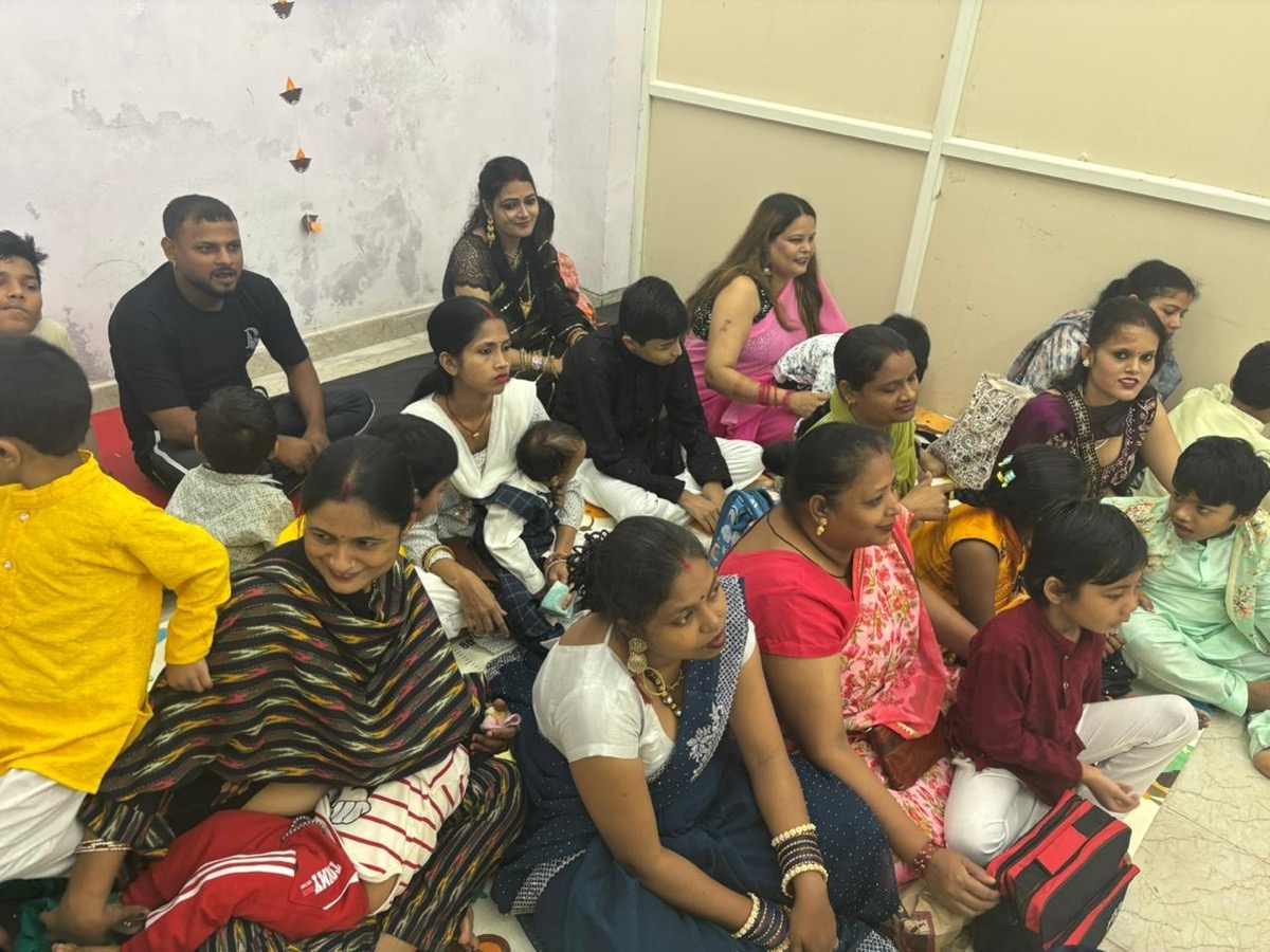 Children and teachers celebrating Janmashtami at school