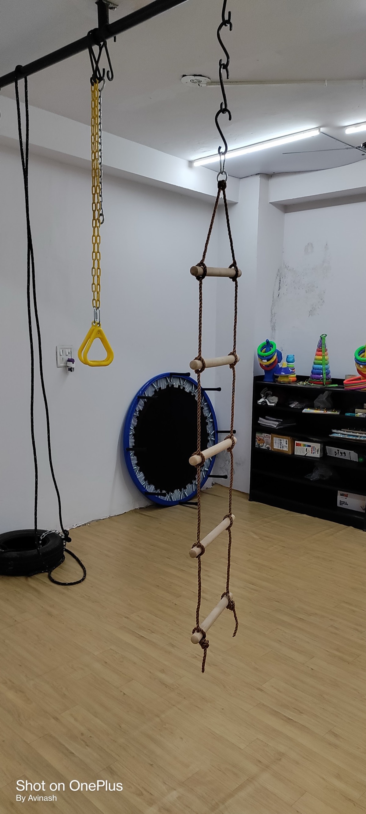 Sensory therapy equipment including a rope ladder and trapeze
